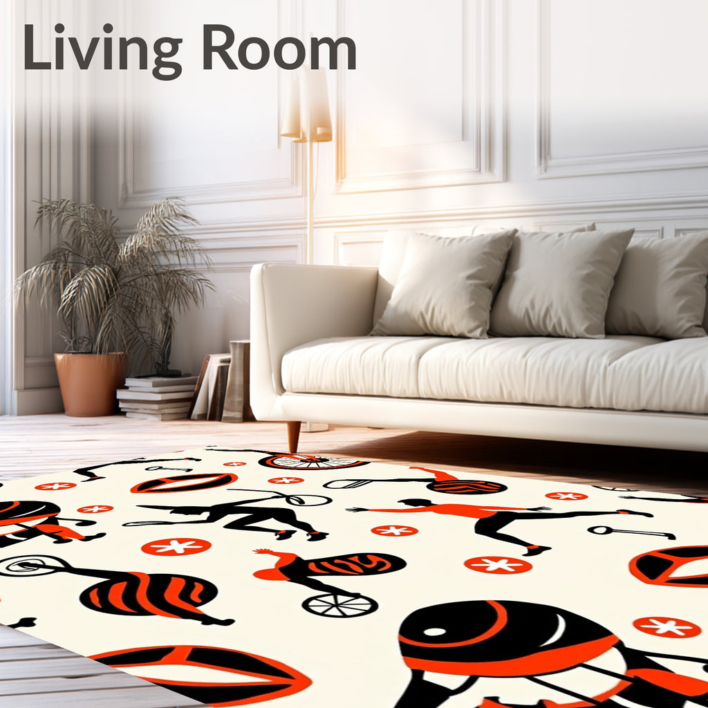 Circus Black Orange Figures Whimsical Whimsical Rug