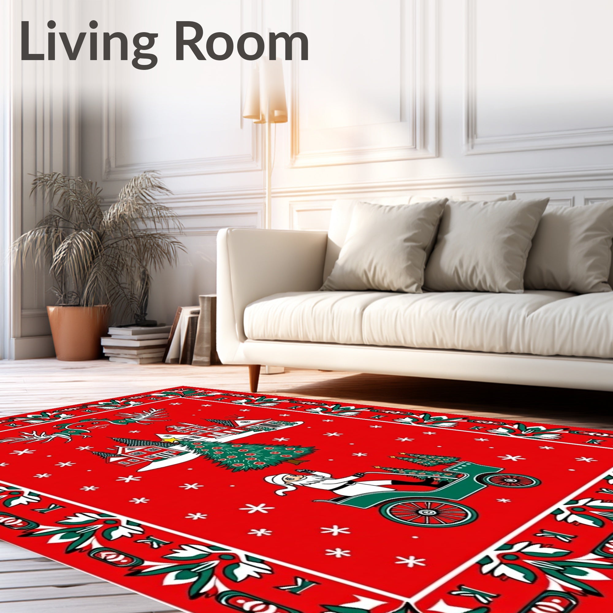 Christmas Village Santa Claus Driving Rug