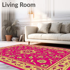 Lush Fuchsia Golden Floral Medallion Rug