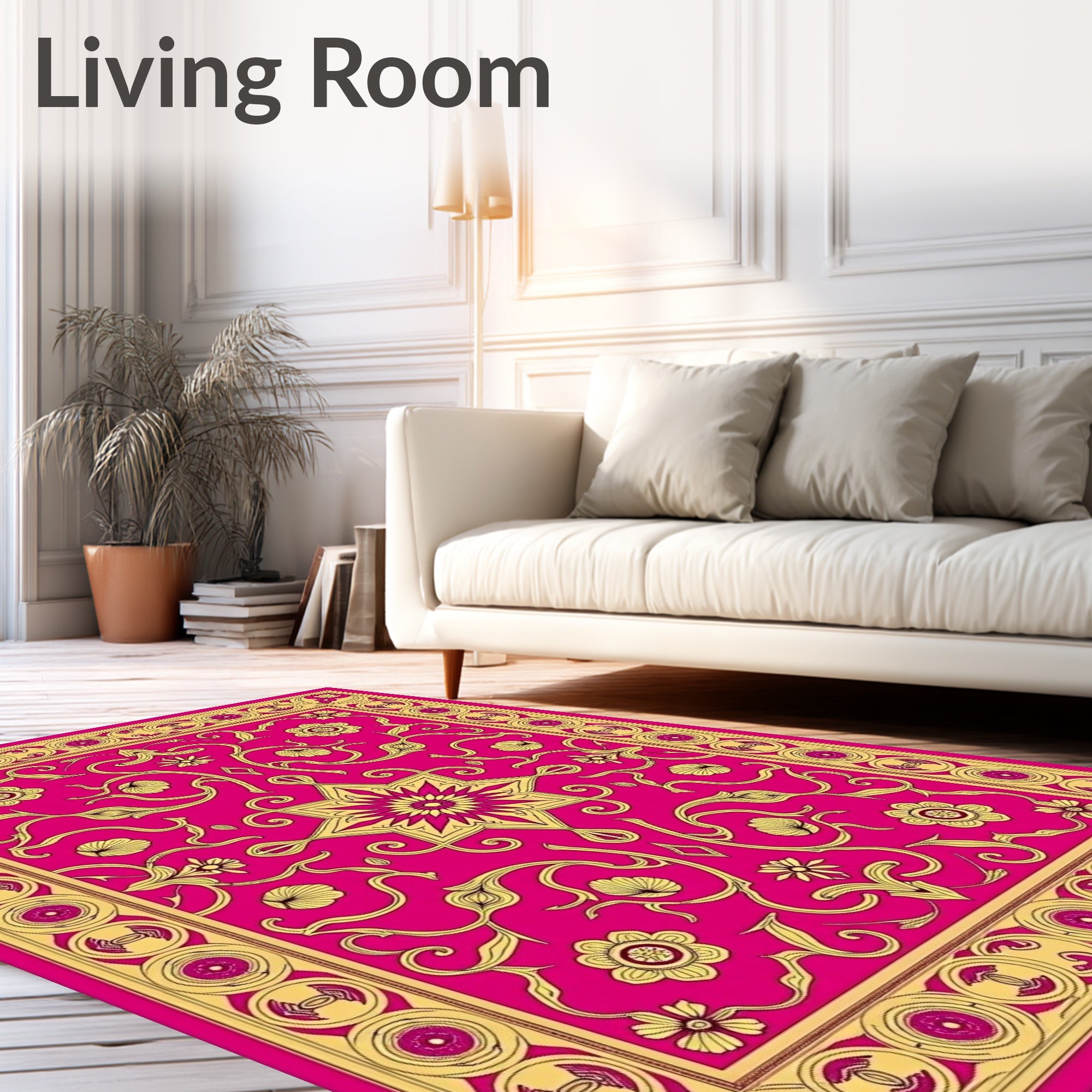 Lush Fuchsia Golden Floral Medallion Rug