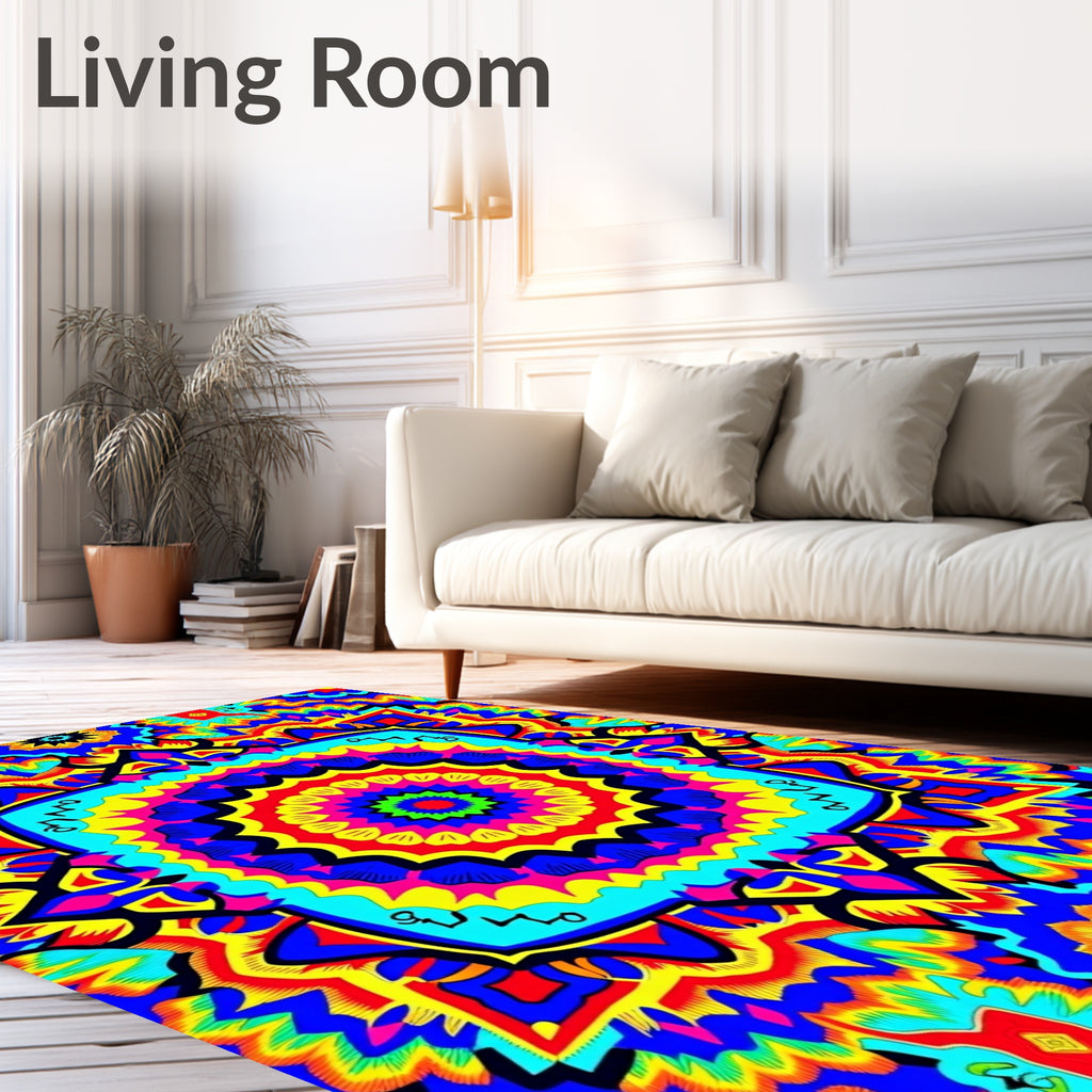 Vibrant Rainbow Psychedelic Mandala Rug