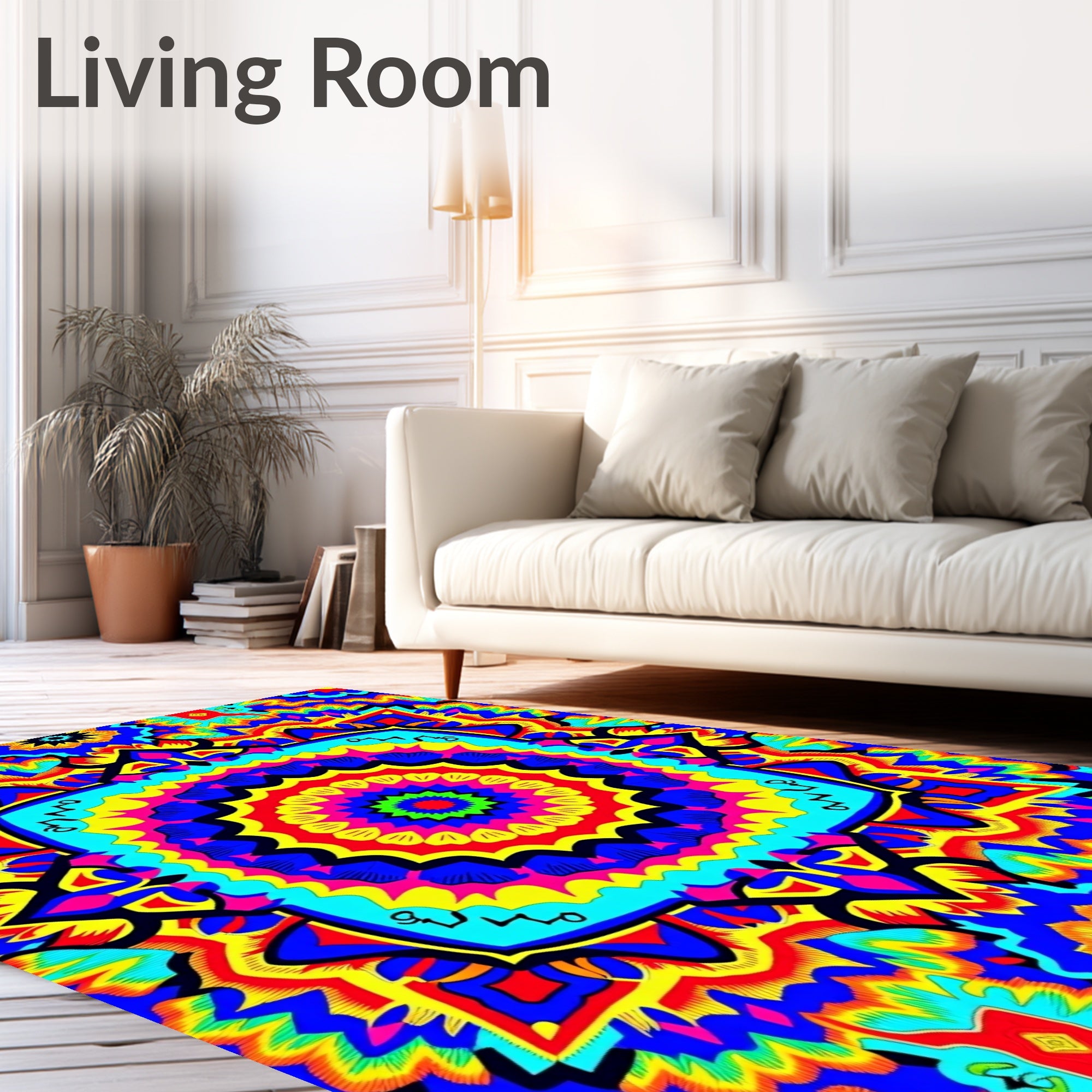 Vibrant Rainbow Psychedelic Mandala Rug