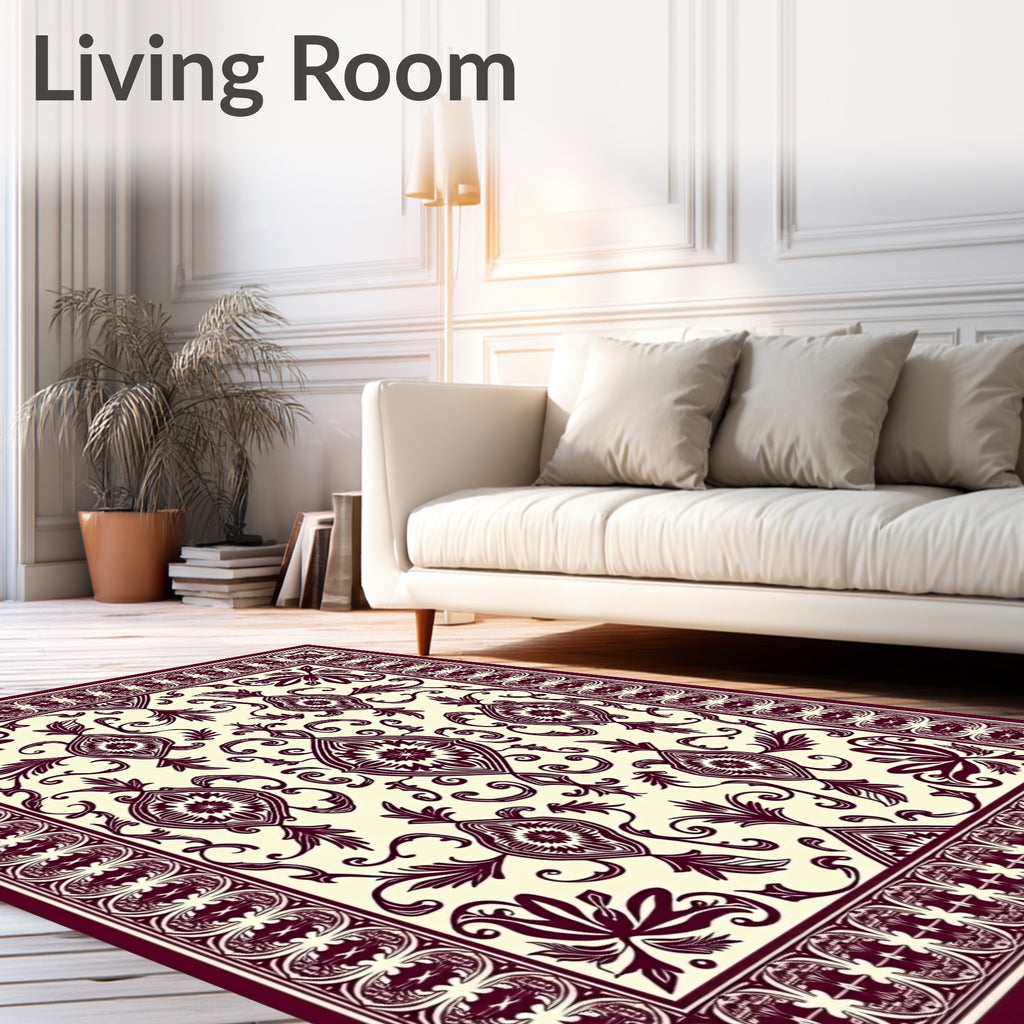 Maroon Floral Medallion Border Rug
