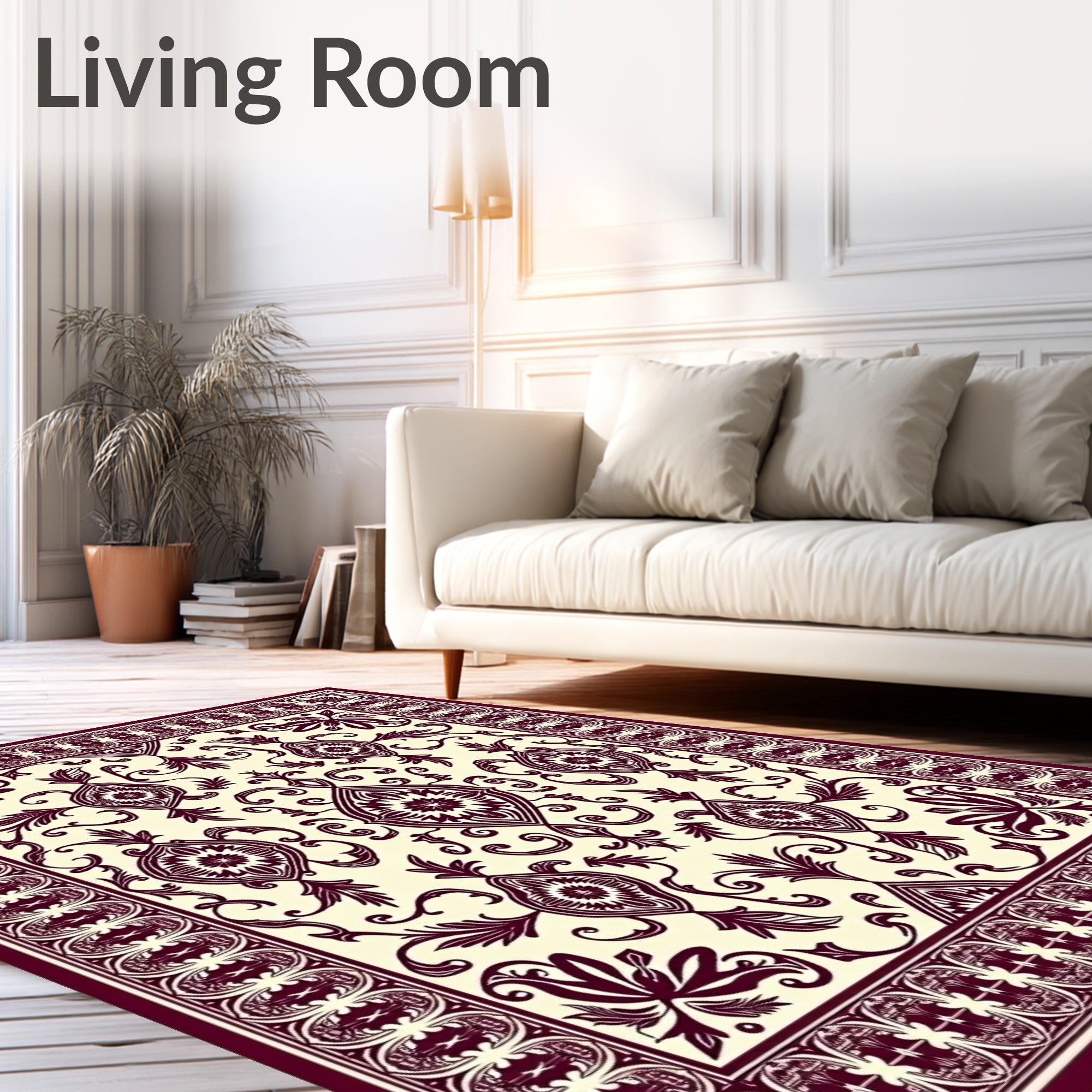 Maroon Floral Medallion Border Rug