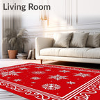 Crimson Red Snowflake Border Rug
