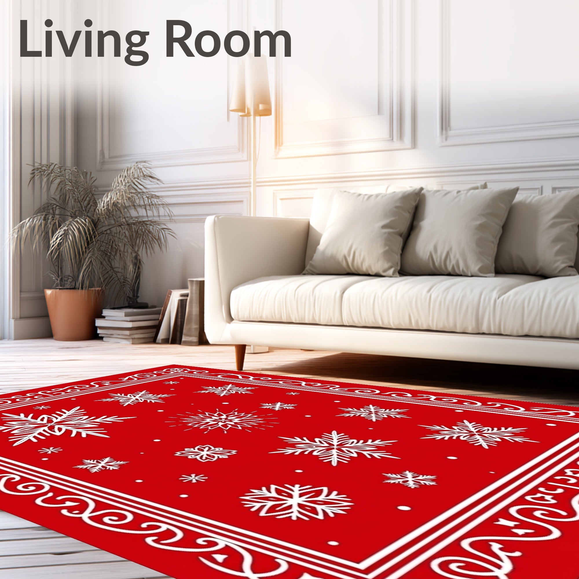 Crimson Red Snowflake Border Rug