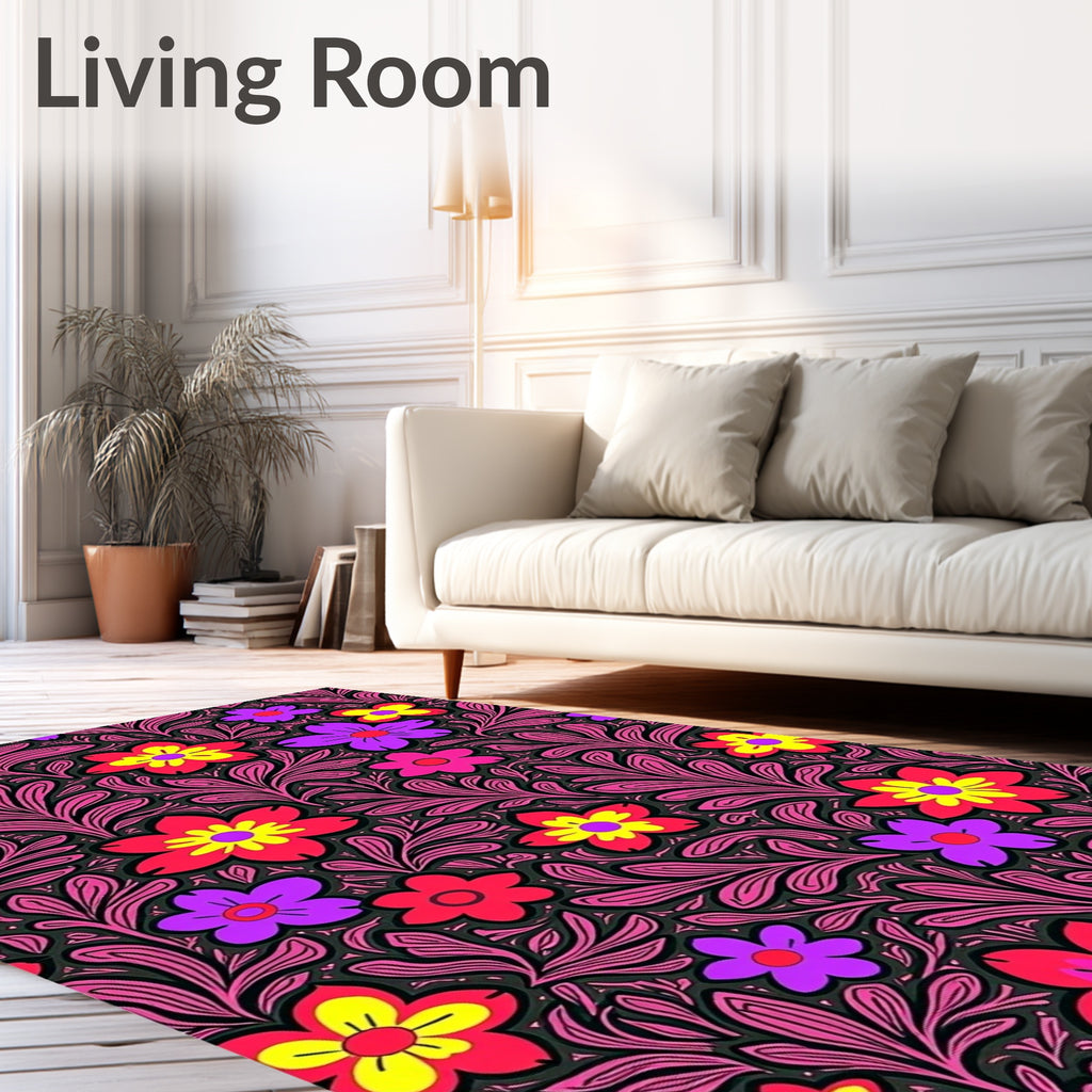 Vibrant Floral Foliage Red Yellow Purple Rug