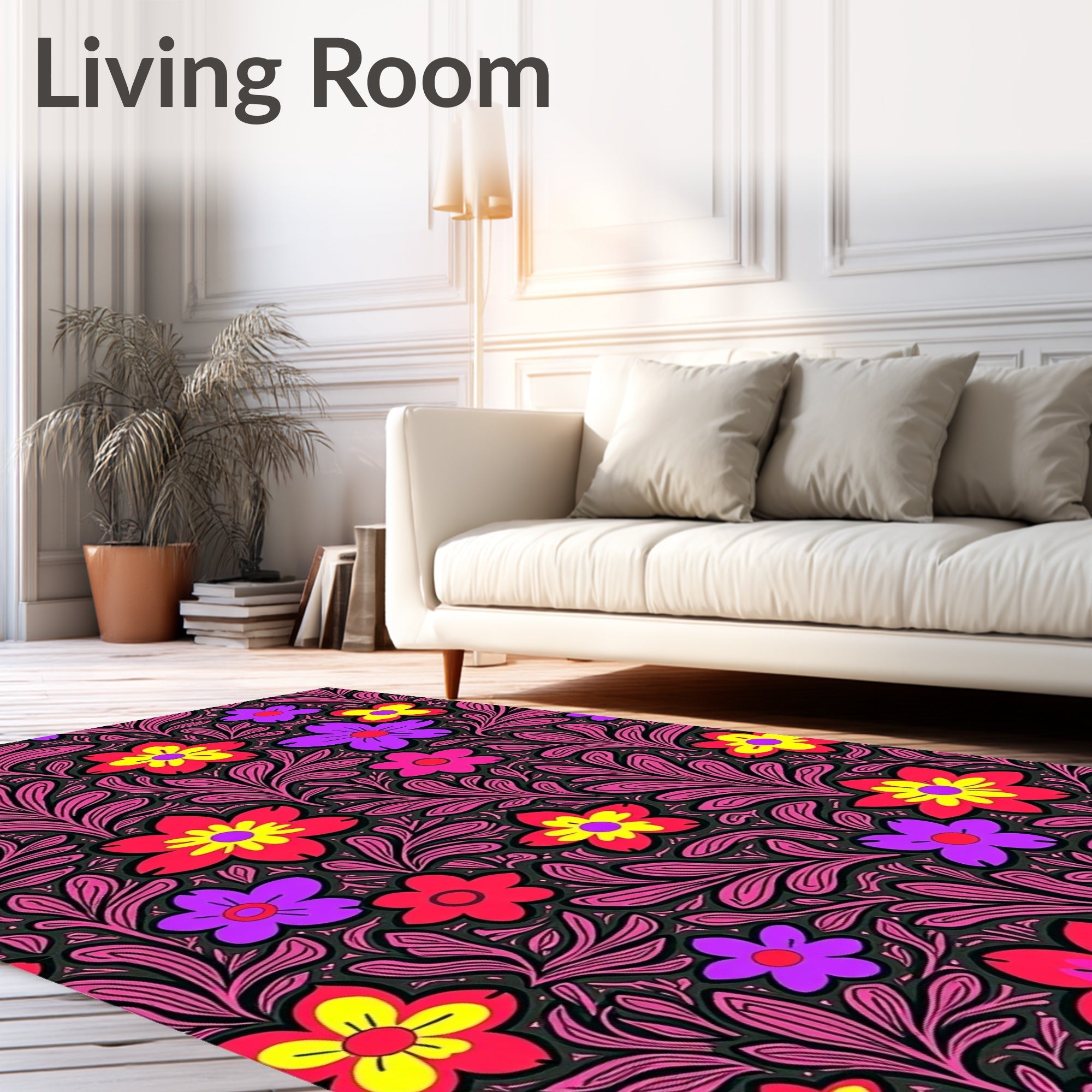 Vibrant Floral Foliage Red Yellow Purple Rug
