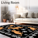 Orange Dachshund Snowflakes Black Border Rug
