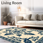 Deep Blue Scroll Corner Floral Rug