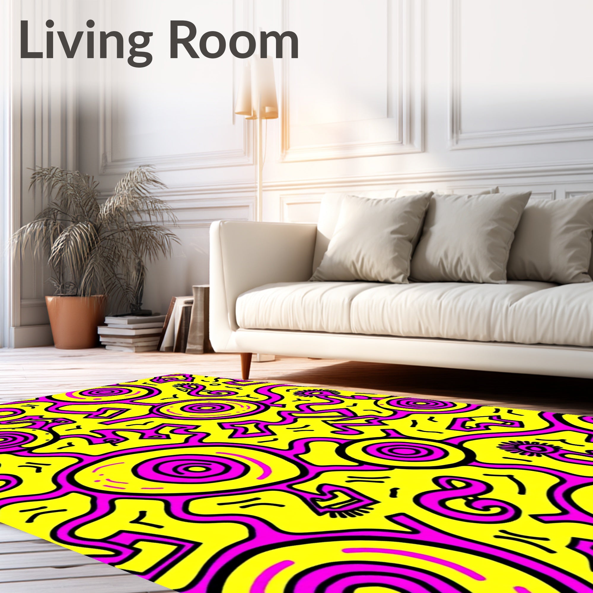 Vibrant Pink And Yellow Doodles Rug