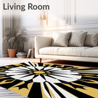 Golden Black White Sunburst Medallion Rug