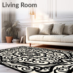 Black Cream Baroque Flourish Medallion Rug