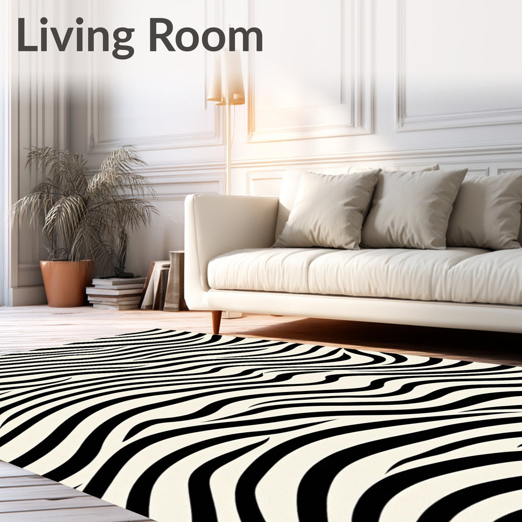 Black Zebra Stripe Wave Rug