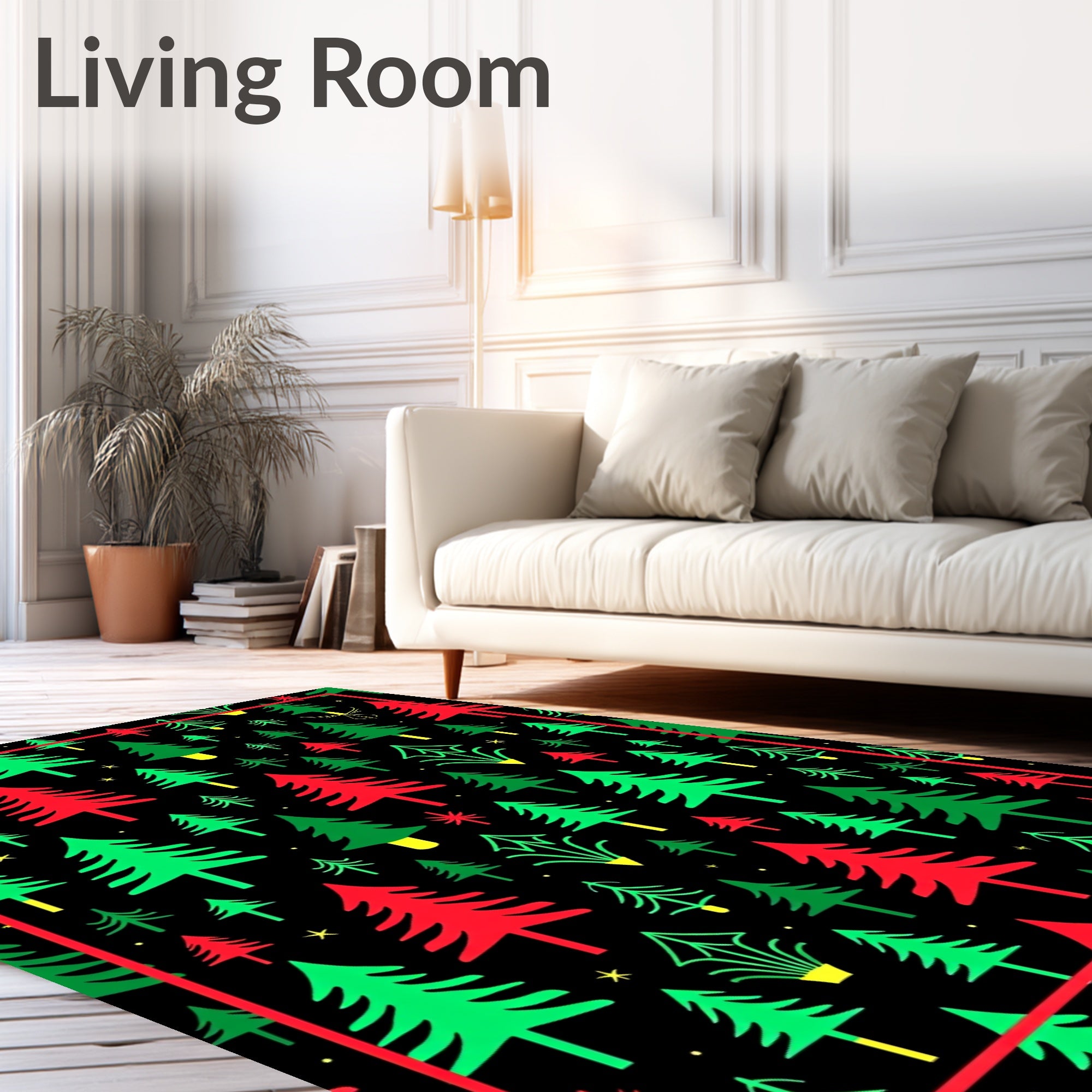 Red Green Christmas Tree Garland Rug