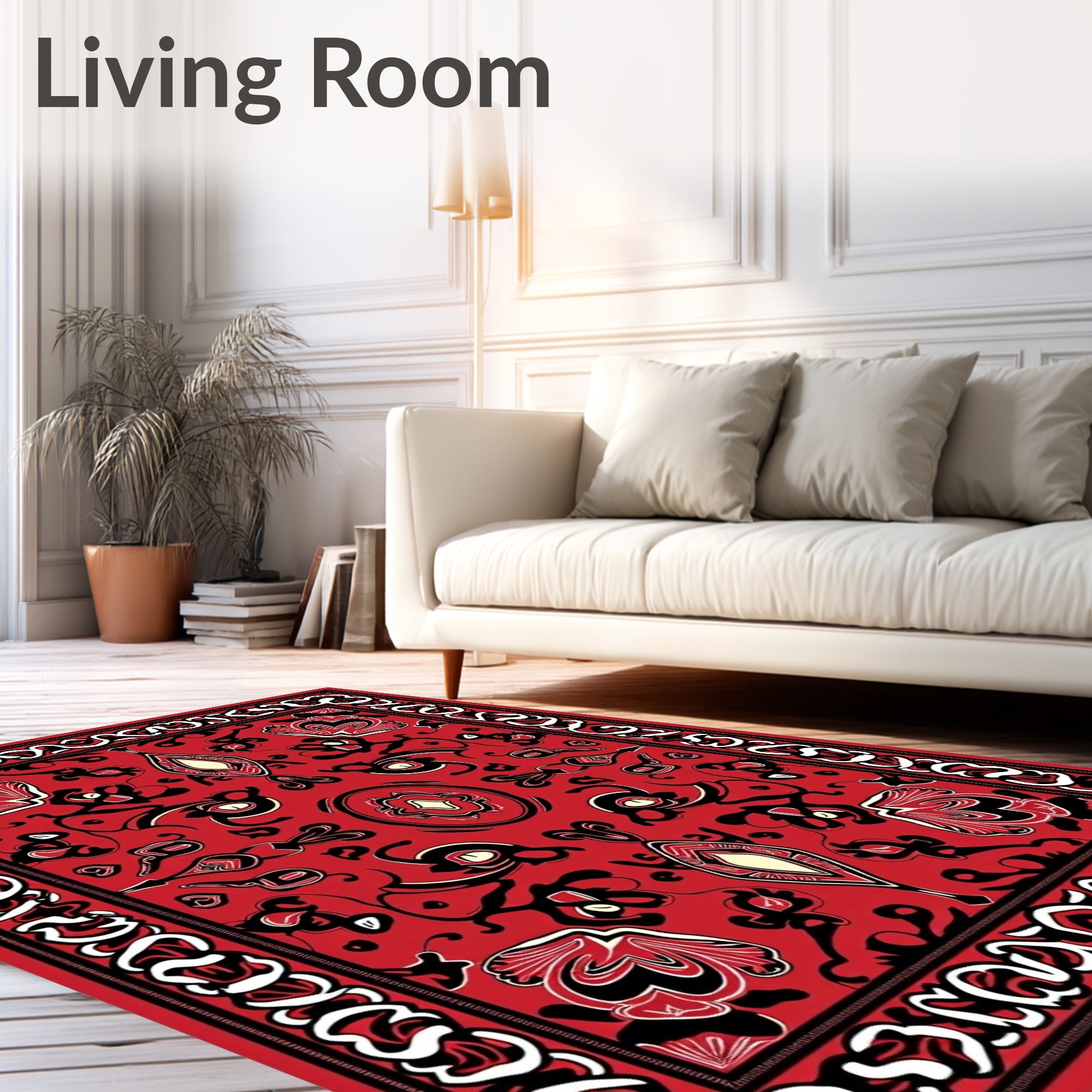 Bold Red Floral Medallion Border Rug