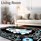 Whimsical Blue Ghost Floral Border Rug