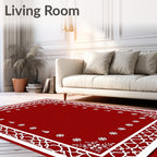 Crimson White Snowflake Festive Border Rug