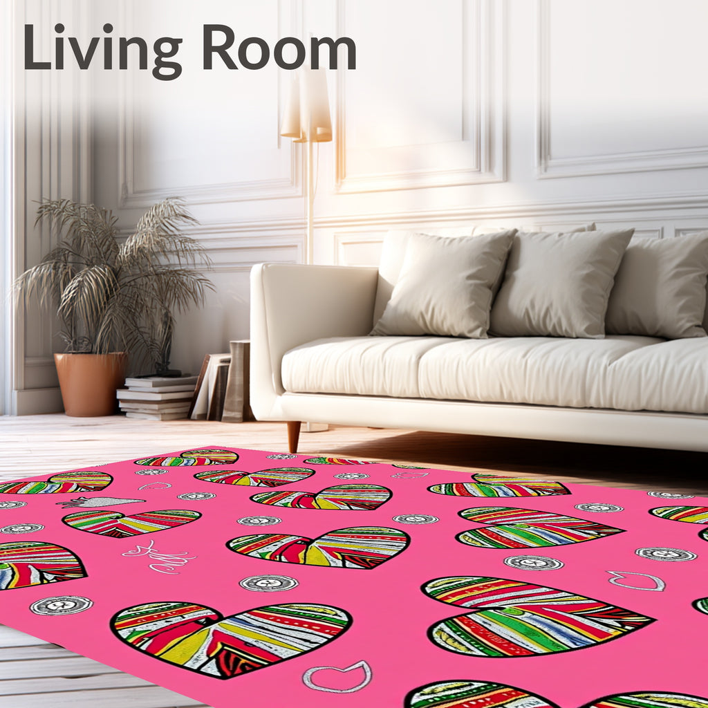 Vibrant Rainbow Striped Heart Collage Rug