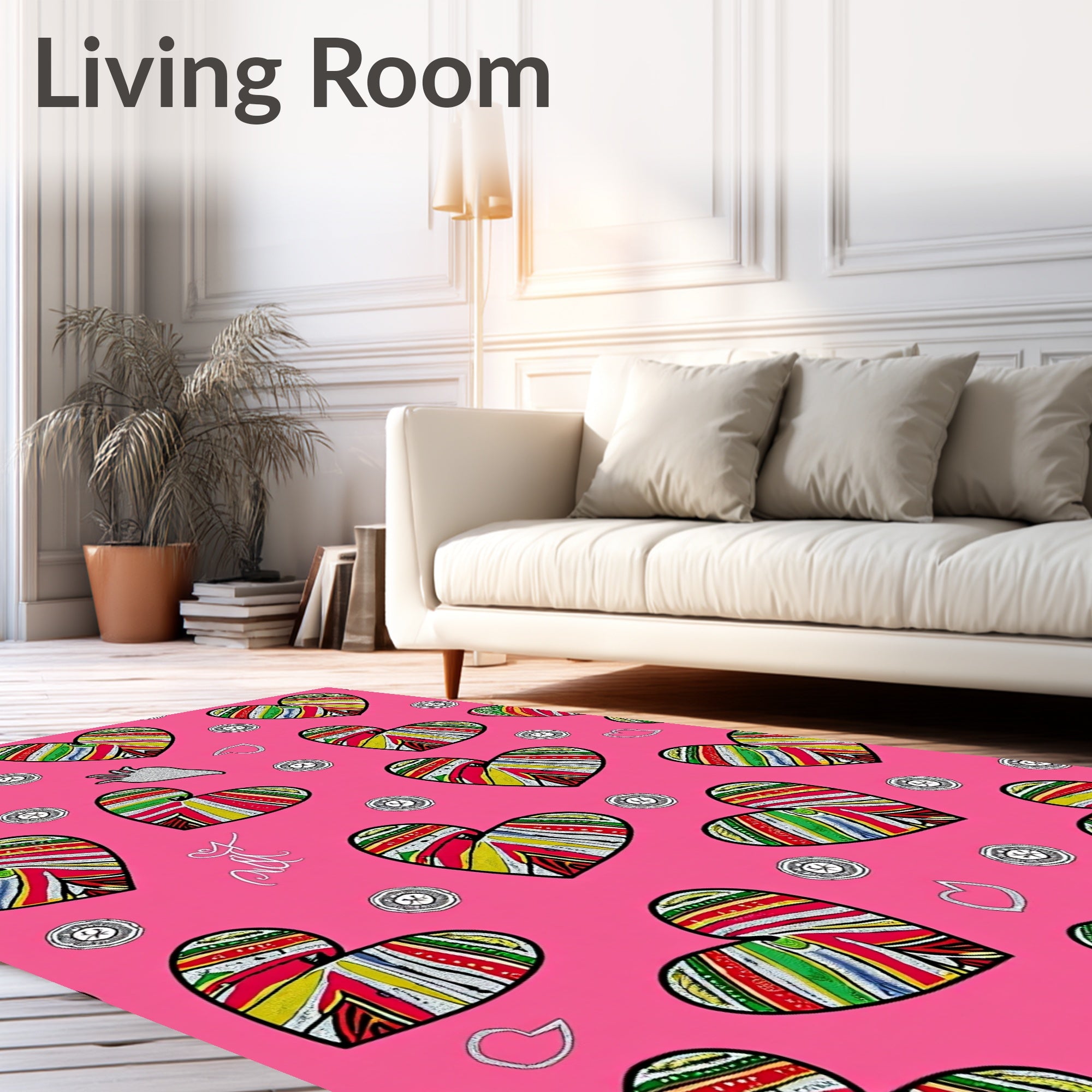 Vibrant Rainbow Striped Heart Collage Rug