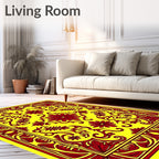 Vibrant Red Floral Medallion Yellow Rug