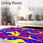 Bold Red Yellow Swirl Star Rug