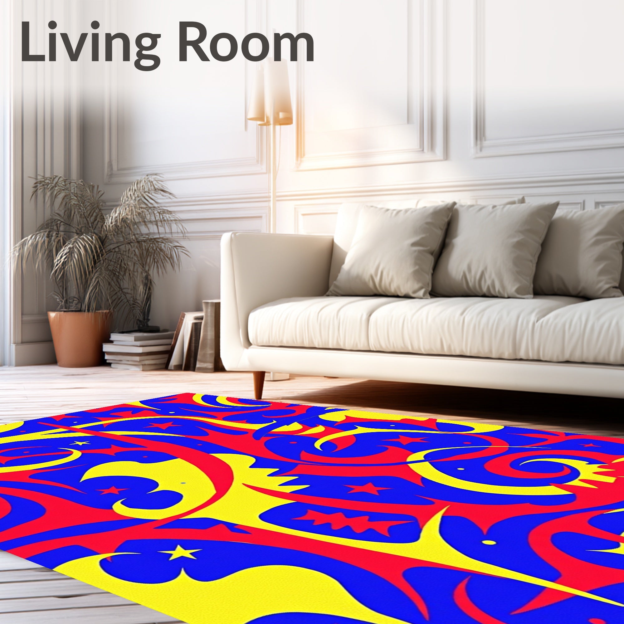 Bold Red Yellow Swirl Star Rug