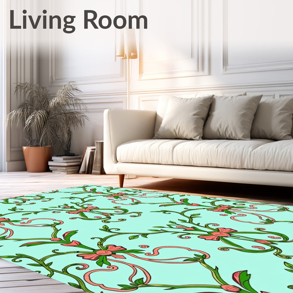 Floral Bow Branches Aqua Rug