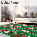 Festive Santa Claus Green Snowflake Christmas Rug