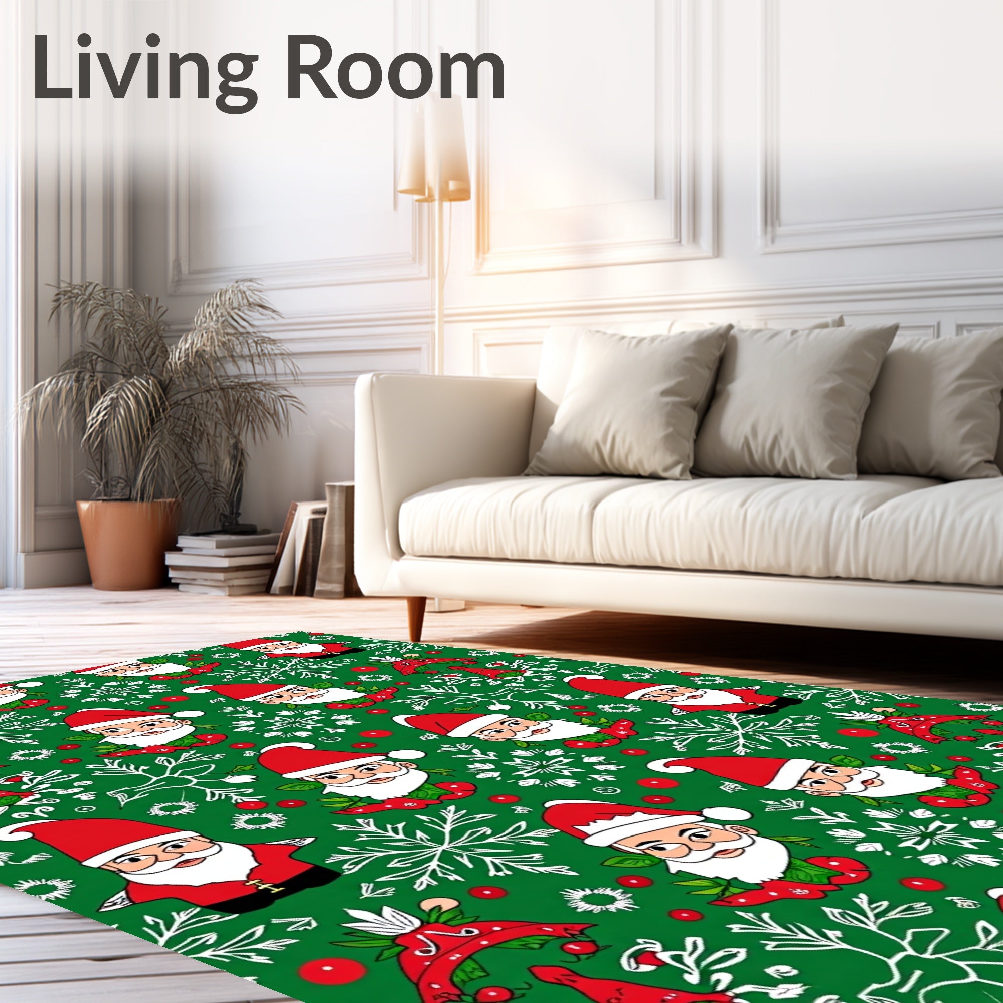 Festive Santa Claus Green Snowflake Christmas Rug