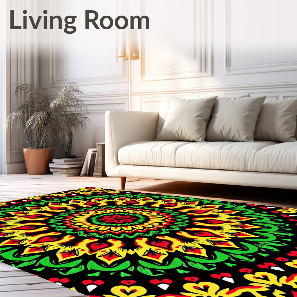 Vibrant Red Yellow Green Mandala Rug
