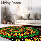 Vibrant Red Yellow Green Mandala Rug