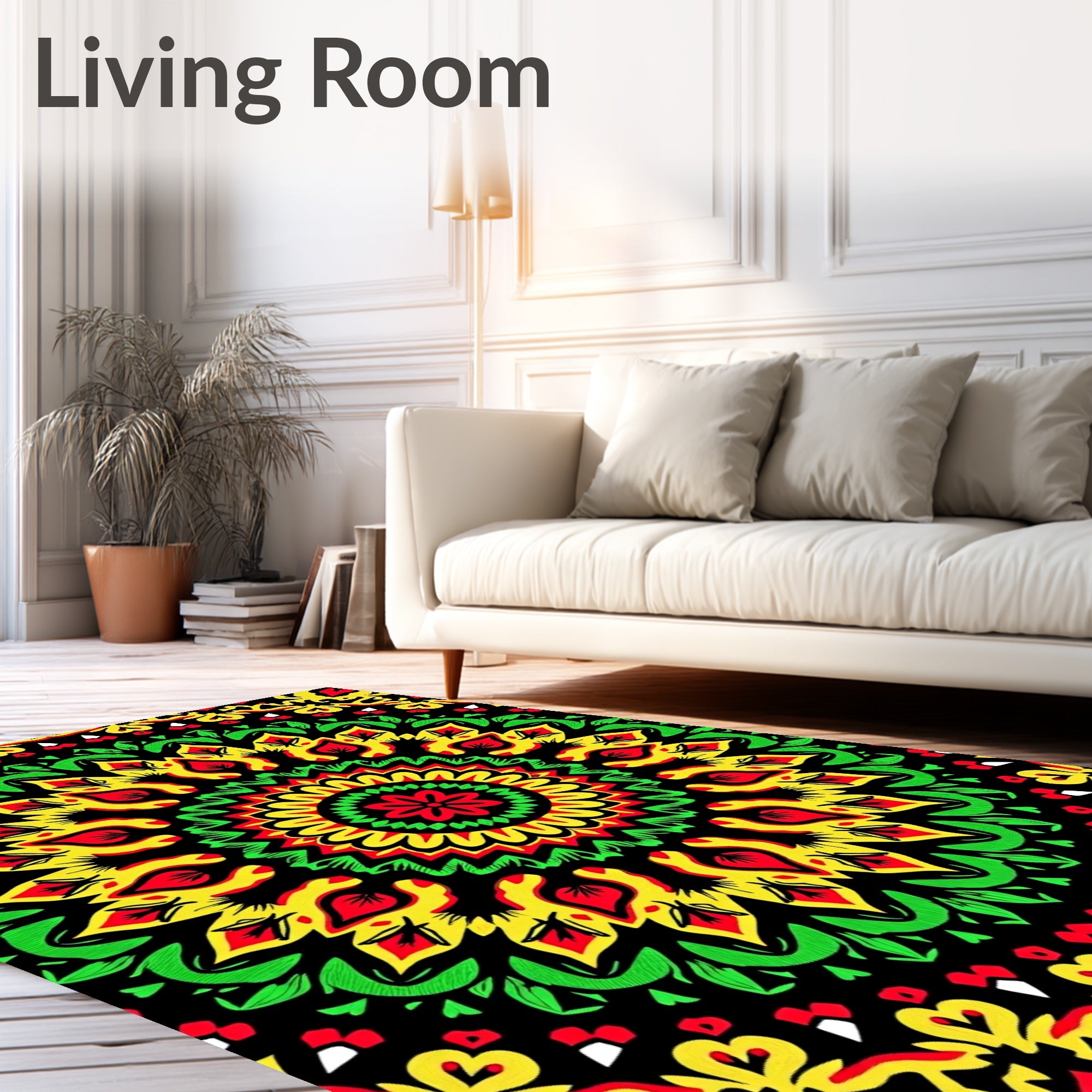 Vibrant Red Yellow Green Mandala Rug