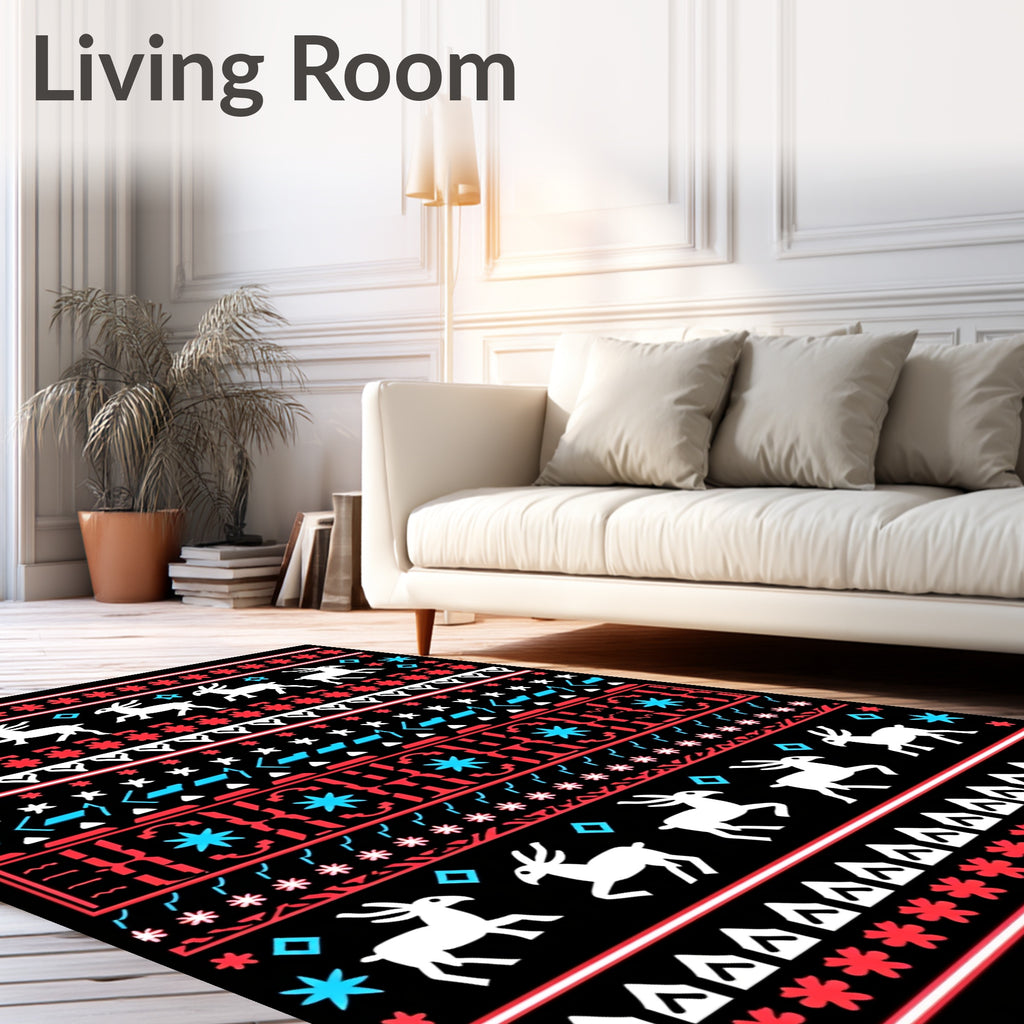Red White Blue Reindeer Winter Holiday Accents Rug