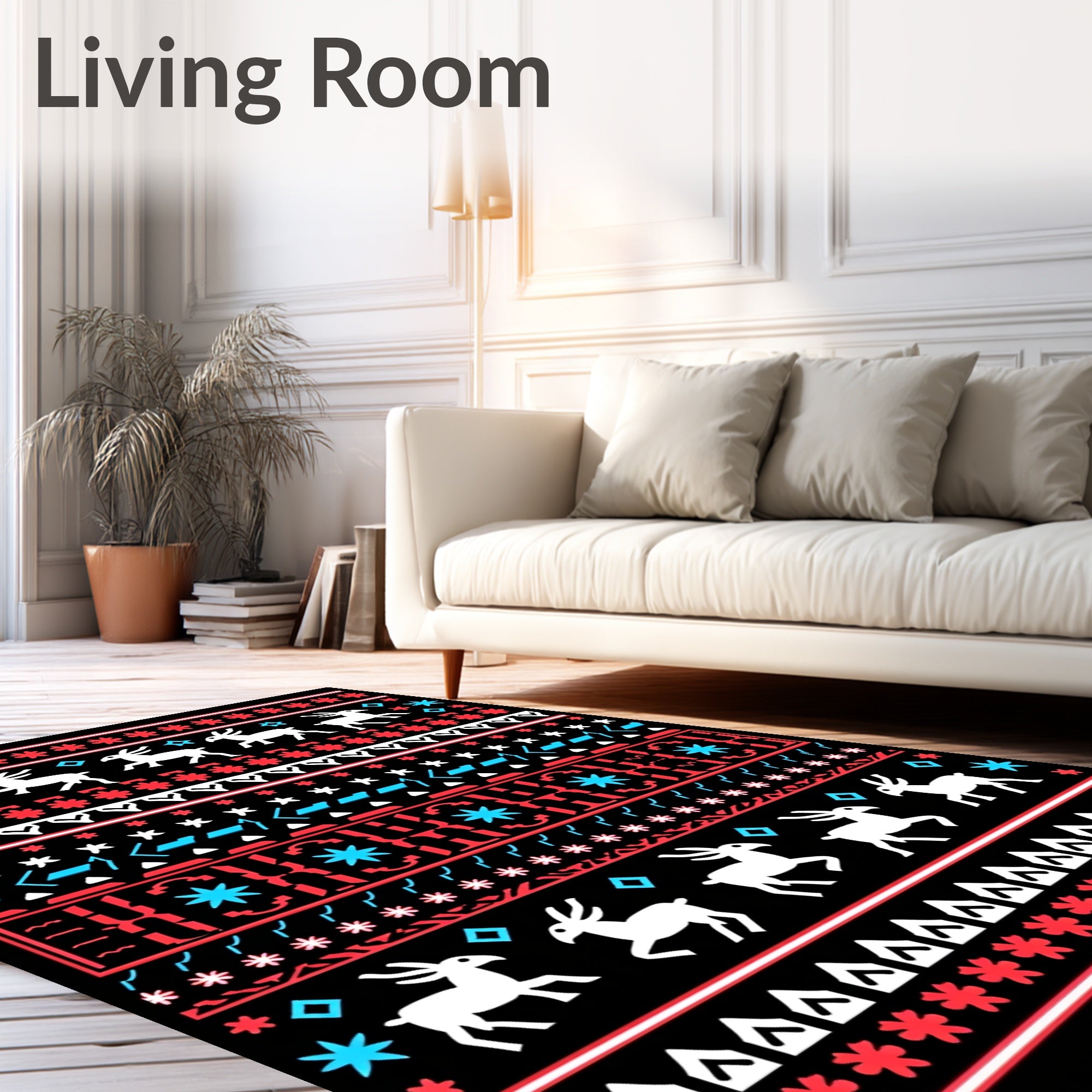 Red White Blue Reindeer Winter Holiday Accents Rug