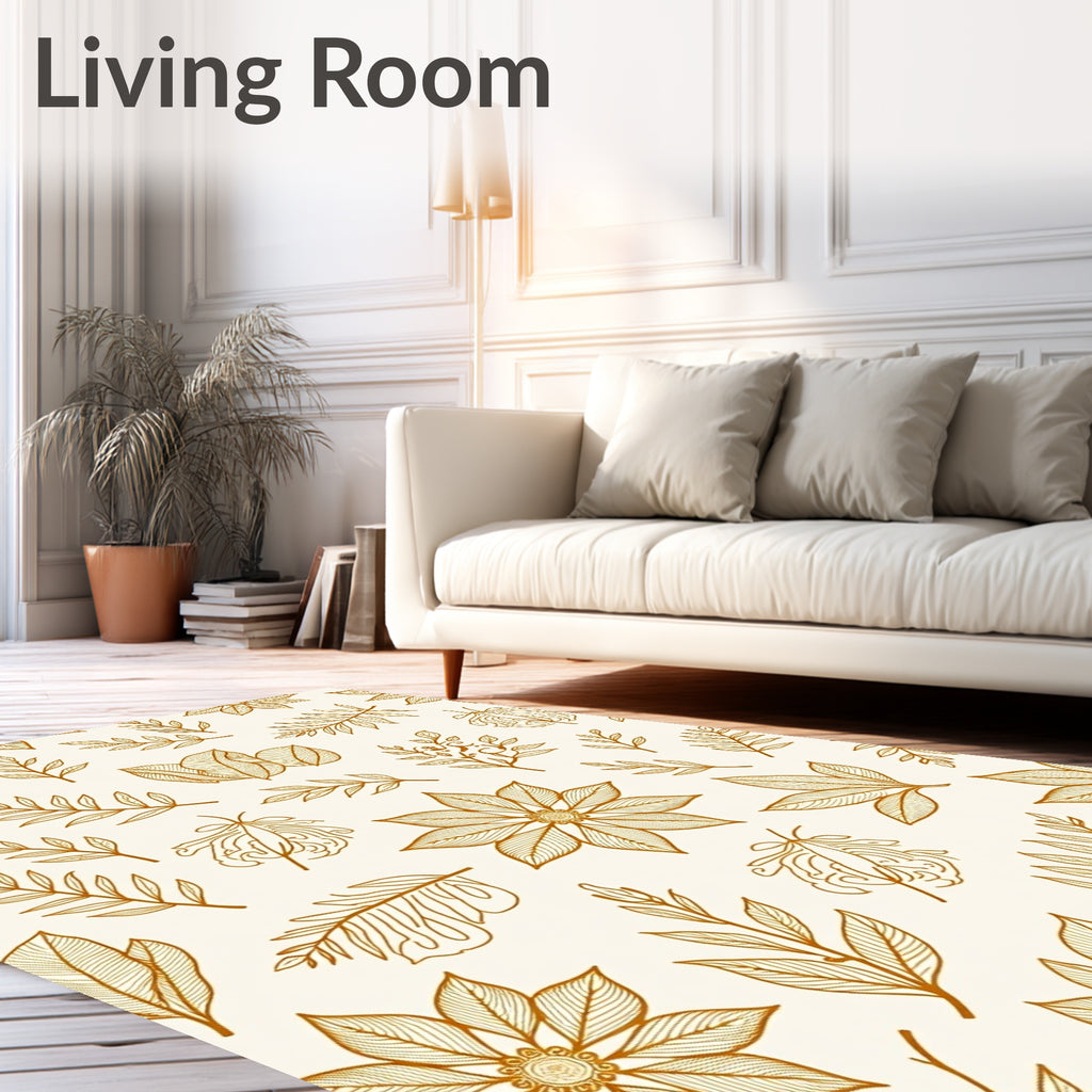 Golden Botanical Floral Arrangement Rug