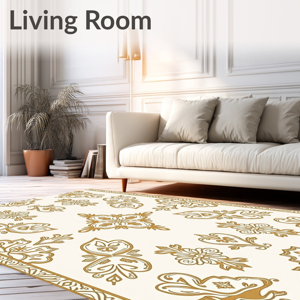 Ornate Golden Floral Border Medallion Rug