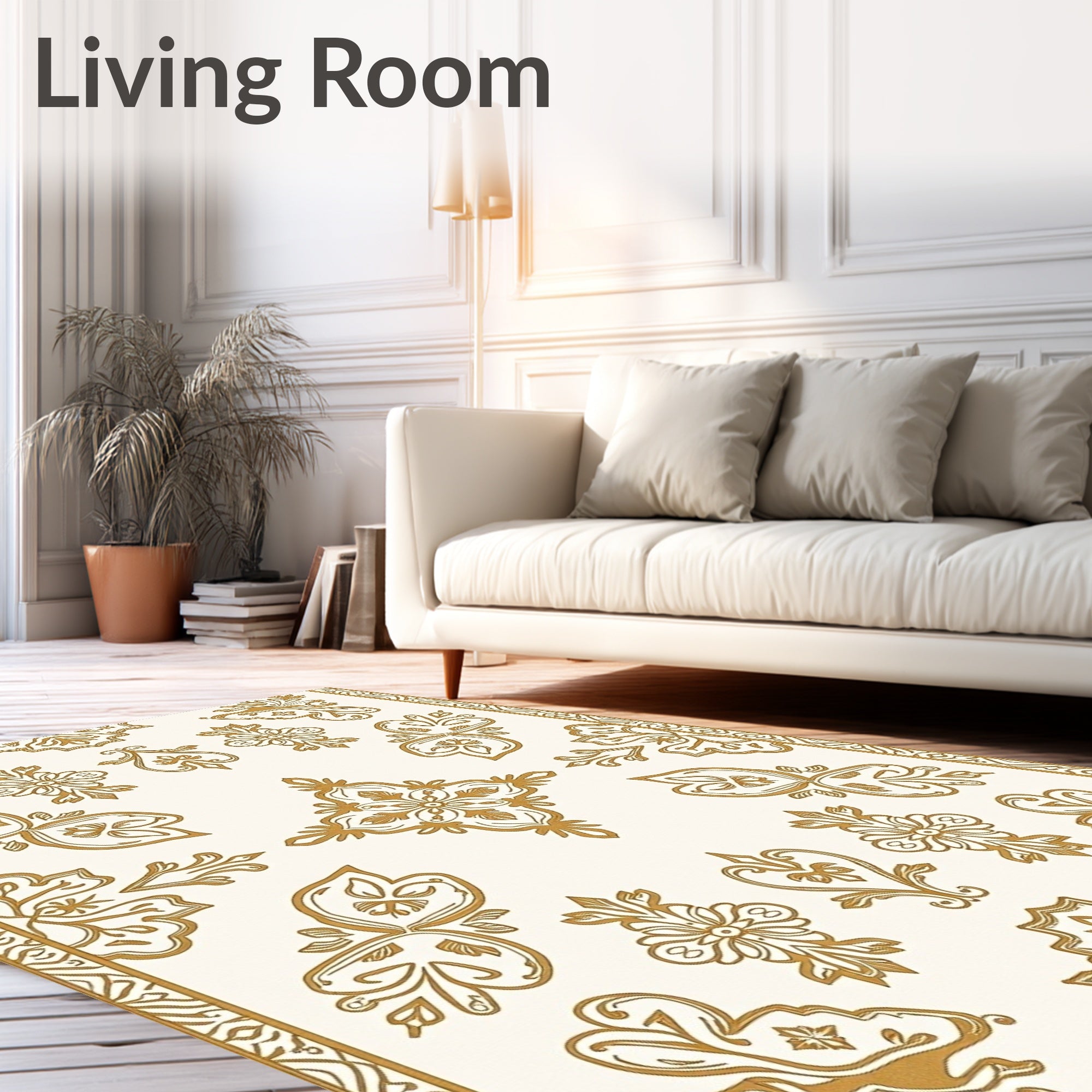 Ornate Golden Floral Border Medallion Rug