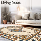 Elegant Ochre Teal Floral Medallion Rug