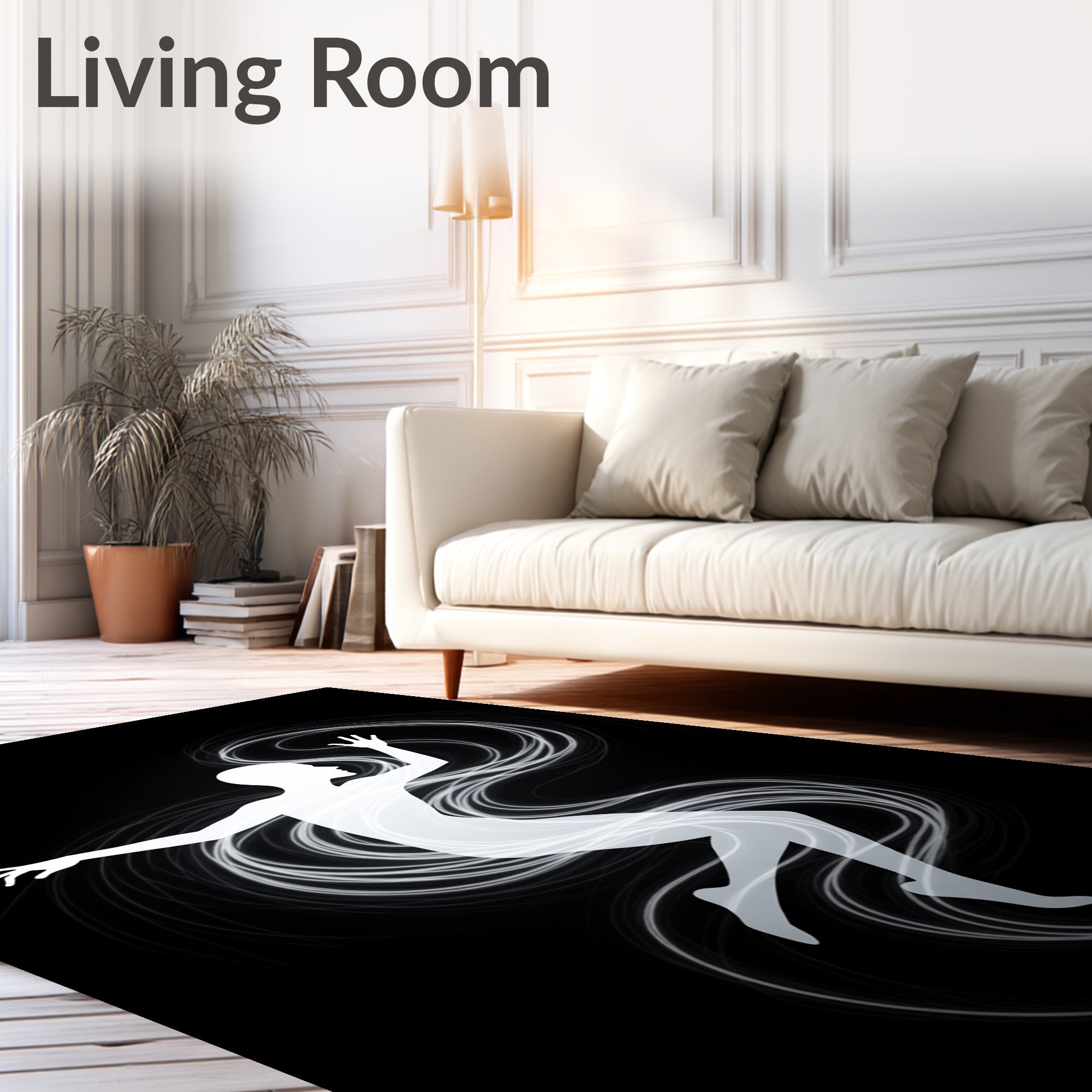 Dynamic White Silhouette Swirl Rug