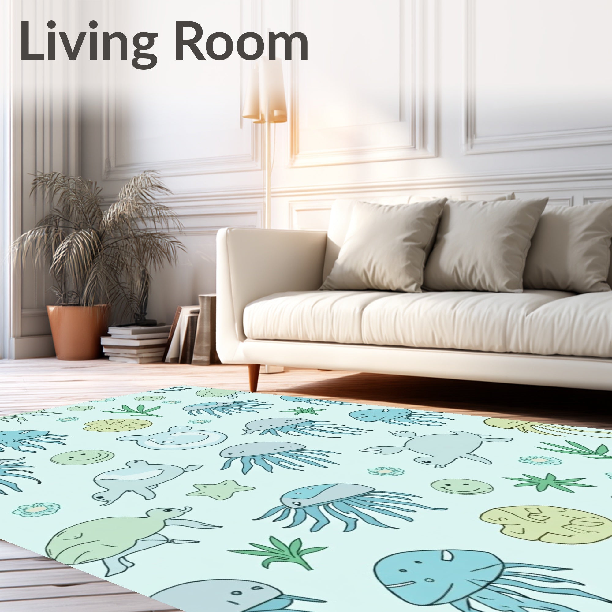 Aqua Sea Creatures Jellyfish Turtle Starfish Rug