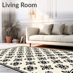 Cream Black Floral Starburst Arrangement Rug