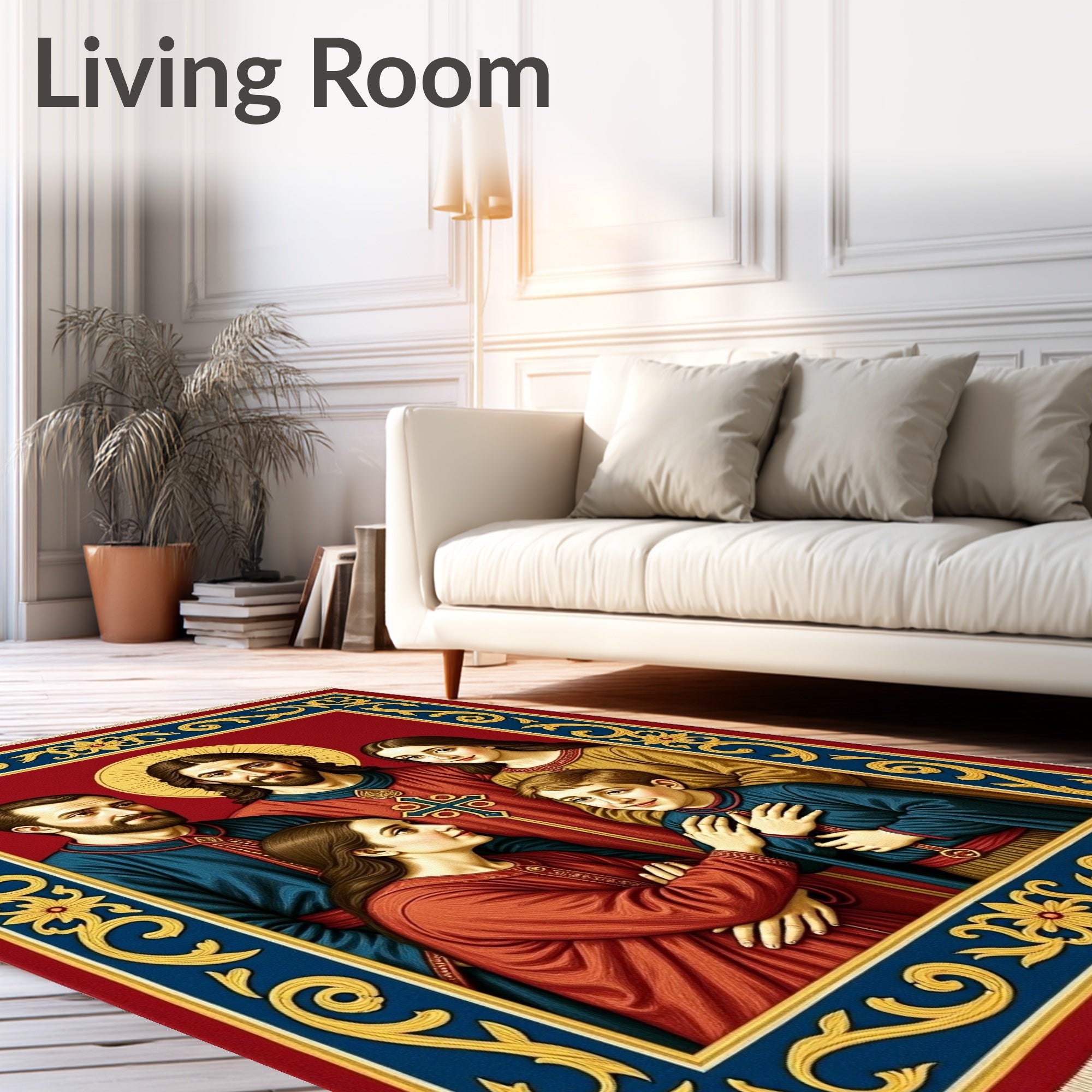 Sacred Family Portrait Golden Border Rug