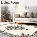 Pink Floral Green Border Medallion Rug
