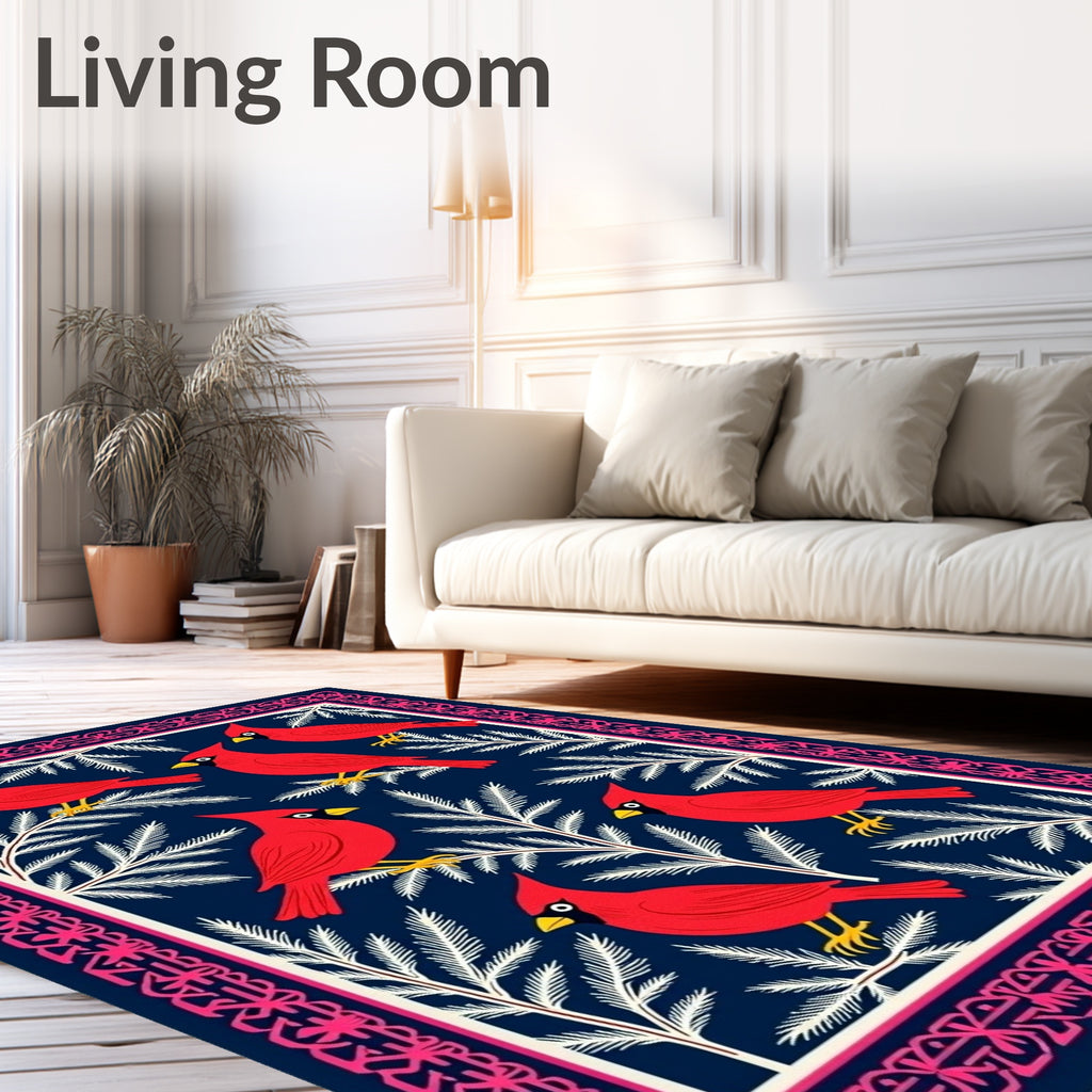 Crimson Cardinals White Branch Navy Border Rug