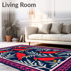 Crimson Cardinals White Branch Navy Border Rug