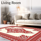 Crimson Red Floral Medallion Frame Rug