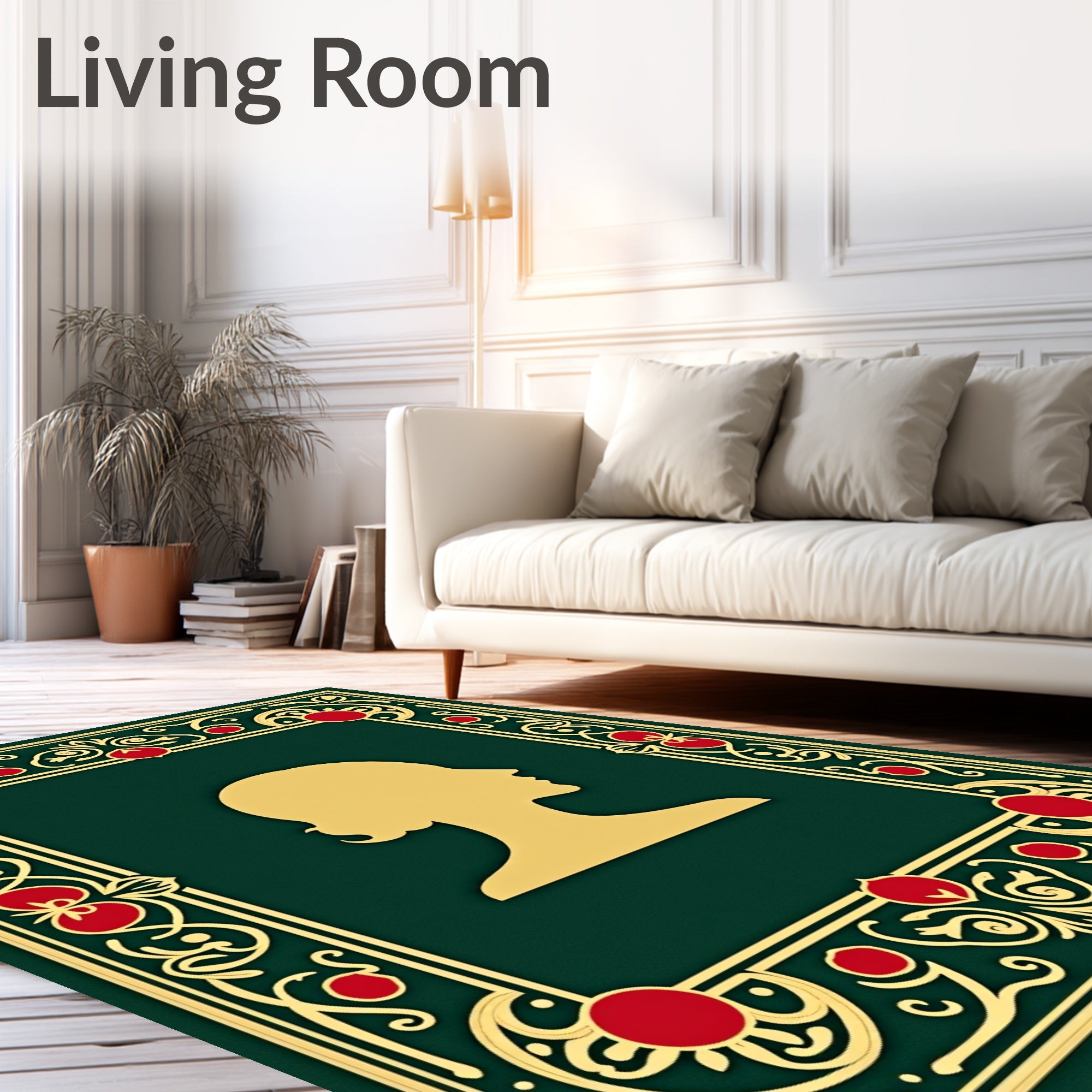 Gold Silhouette Botanical Frame Rug