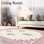 Pink Floral Scroll Cream Border Rug