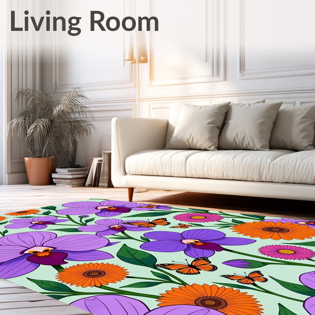 Vibrant Orchid And Butterfly Garden Rug